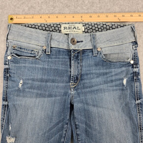 Ariat Real Jeans Womens 28x31 R Bootcut Raw Hem Distressed Low Rise Capitola - Picture 6 of 14